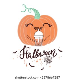 Pumpkin Cup for Halloween - perfect for Halloween parties, invitations and posts in a Halloween cafe, for a Halloween sale.
