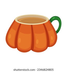 Pumpkin cup on white background. Hot drink in ceramic cup cartoon illustration. Autumn or fall, season, coffee concept