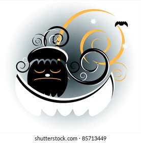 pumpkin with curl in day of halloween