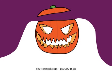 PUMPKIN WITH CUT HEAD AND PURPLE BACKGROUND