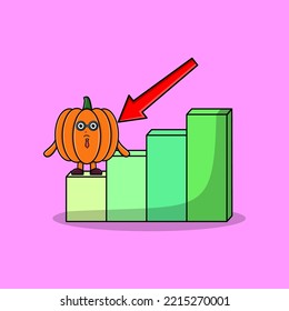 Pumpkin cute businessman mascot character with a inflation chart cartoon style design