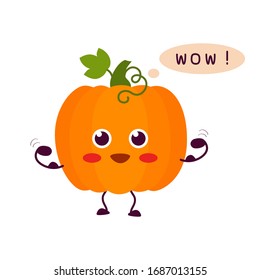 Pumpkin. Cute cartoon character. Caricature. Vector illustration. For packaging, brochures, advertising, design.