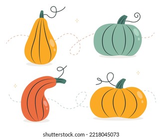 Pumpkin. Cute set of colorful pumpkins isolated on white. Vector illustration