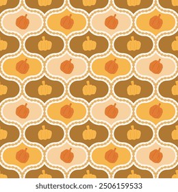 Modelo inconsútil del damasco de la calabaza. Fondo de repetición retro de la cosecha de otoño. Vector dibujado a mano ilustración plana.
