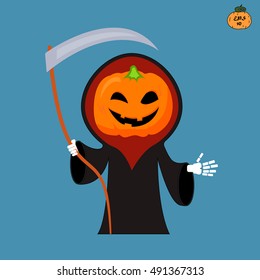 pumpkin, death with a scythe vector illustration