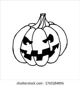 Pumpkin for decoration for Halloween. Vector illustration. Black and white contour of a pumpkin. Pumpkin lantern. Ominous pumpkin.