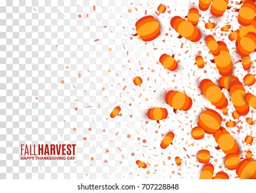 Pumpkin decorative border seamless on vertical. Fall Harvest pattern on white transparent checkered background. All isolated and layered