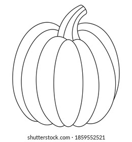 Pumpkin. Delicious vegetable. Vector illustration. Outline on an isolated white background. Doodle style. Sketch. Coloring book for children. Vegan food. A healthy vegetable. Harvesting. Seasonal.