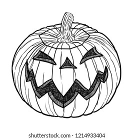 Pumpkin Design 1 with Stem Design 1 and Face Design 8  Jack O'Lantern Sketch Line Art Illustration 