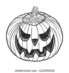 Pumpkin Design 1 with Stem Design 1 and Face Design 3 Jack O'Lantern Line Art Illustration 