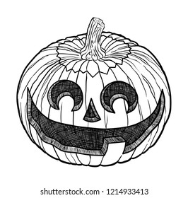 Pumpkin Design 1 with Stem Design 1 and Face Design 2 Jack O'Lantern Sketch Line Art Illustration 