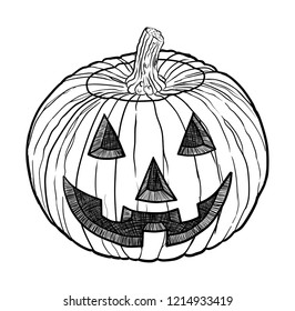 Pumpkin Design 1 with Stem Design 1 and Face Design 4 Jack O'Lantern Sketch Line Art Illustration 