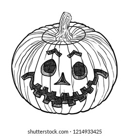 Pumpkin Design 1 with Stem Design 1 and Face Design 9 Jack O'Lantern Sketch Line Art Illustration 