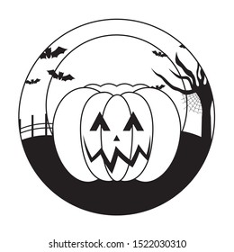 Pumpkin design over halloween scene, vector illustration