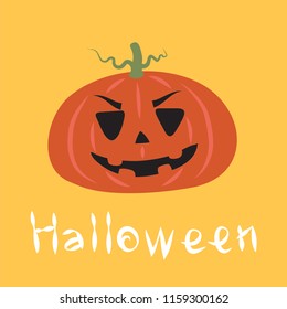 Pumpkin design and word Halloween on an orange background.
