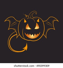 Pumpkin devil for Halloween  on a dark background for your artworks.