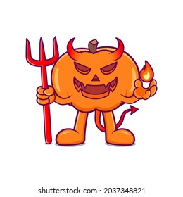 Pumpkin devil vector illustration. Halloween cartoon concept isolated on white background. Scary Halloween devil vector.
