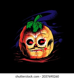 Pumpkin dia de muertos Illustration, perfect for T-shirt, Apparel or merchandise design