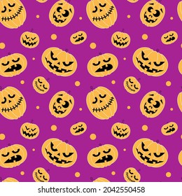 Calabaza con diferentes emociones, símbolo de la linterna de jack de un patrón impecable de halloween. Ilustración vectorial de material. 