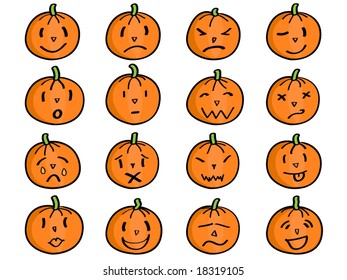 Pumpkin with different facial expressions - emoticons