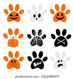 Pumpkin Dog Paw. Happy Halloween. Paws prints dog. Love dogs. Fall, autumn, Thanksgiving, Halloween element for design. Isolated on white background.Good for posters, t shirts, postcards.