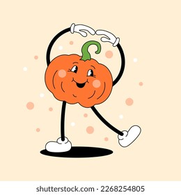 La calabaza está haciendo ejercicio o bailando. Ilustración vectorial.