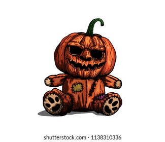 Pumpkin doll for Halloween day isolated on white background, vector and illustration.