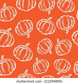 Pumpkin doodle hand drawn orange seamless pattern 