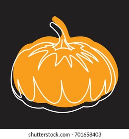 Pumpkin doodle icon vector illustration for design and web isolated on black background. Pumpkin vector object for labels logos and advertising