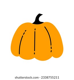 Pumpkin doodle vector illustration. Orange pumpkin flat design for autumn, fal, seasonal decoration, poster, greeting card, thanksgiving