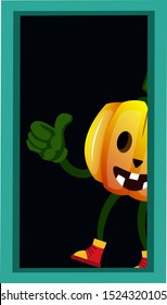 Calabaza en la puerta, ilustración, vector sobre fondo blanco.
