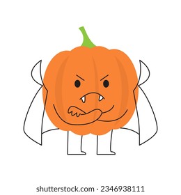 Pumpkin with Dracula costume . Halloween cartoon character . Vector .