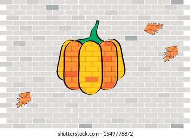 pumpkin draw in a brick wall for holidays