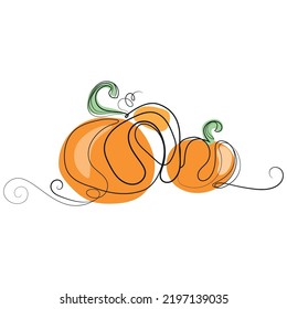 Kürbis-Zeichnung, kontinuierliche Vektorgrafik.Trendy minimalistisches Design mit Kürbissen für Poster, Einladung, Broschüren.Konzept für Thanksgiving, halloween minimalistisches Design einzeln auf Weiß 