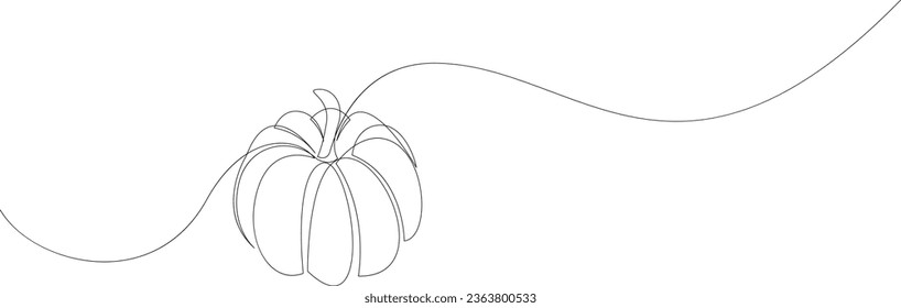 Calabaza dibujada por una línea continua. Banner de halloween de estilo minimalista. Ilustración vectorial.