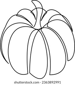 Pumpkin drawn by one continuous line. Minimal style halloween concept. Vector illustration.