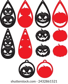 Pumpkin earrings, halloween earrings bundle, leather earring, earring for glowforge, laser cut earring, vector illustration file