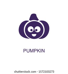 Pumpkin element in flat simple style on white background. Pumpkin icon, with text name concept template