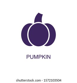 Pumpkin element in flat simple style on white background. Pumpkin icon, with text name concept template