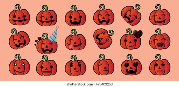 pumpkin element set for Halloween. vector illustration. pumpkin character