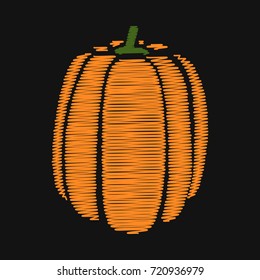 Pumpkin. Embroidery on dark background. Vector illustration
