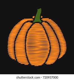Pumpkin. Embroidery on dark background. Vector illustration
