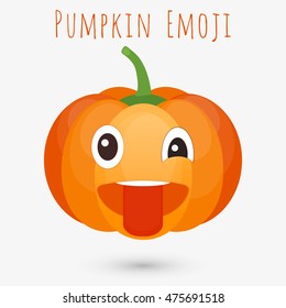 Pumpkin emoji. Pumpkin Emoticon with funny tongue