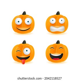 Kürbis-Emojis-Vektorset einzeln auf weißem Hintergrund