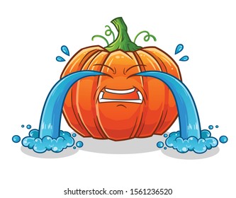 pumpkin emoticon cute chibi cry face cartoon mascot vector illustration