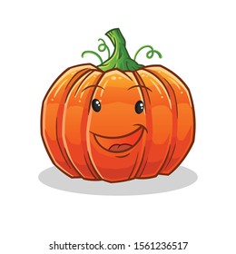 pumpkin emoticon cute chibi happy face cartoon mascot vector illustration