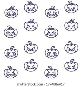 Pumpkin emoticon icons pattern. Halloween pumpkin emoji seamless background. Seamless pattern vector illustration