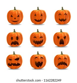 Pumpkin emoticon set, illustration of pumpkin halloween with various face expression