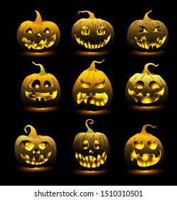 Pumpkin emoticon set, illustration of pumpkin halloween with various face scarry style