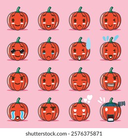 a Pumpkin emoticon set for sticker or design element